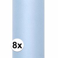 Glitter tule stof - 8x rollen - lichtblauw - 15 x 900 cm - hobbyartikelen/knutselspullen - gaatjesst