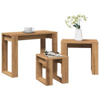 3-delige Bijzettafelset bewerkt hout artisanaal eikenkleur 3-delige Bijzettafelset bewerkt hout artisanaal eikenkleur