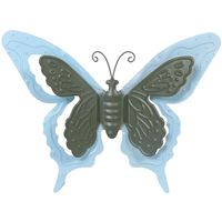 Mega Collections tuin/schutting decoratie vlinder - metaal - blauw - 24 x 18 cm - Tuinbeelden - thumbnail