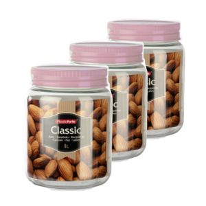 Set van 6x stuks kunststof keuken voorraadpot/weckpot oud roze 1 liter met deksel