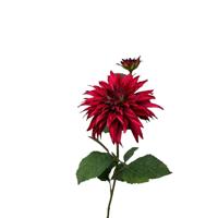 Kunstbloem dahlia +knop spray 74cm rood