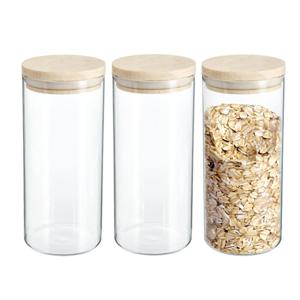 4x stuks voorraadbussen/voorraadpotten 1,3L glas met houten deksel