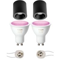 Pragmi Cliron Pro - Opbouw Rond - Mat Zwart - Verdiept - Ø90mm - Philips Hue - Opbouwspot Set Gu10 - White And Color - thumbnail