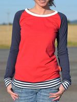Red Casual Striped Printed Crew Neck Shirt
