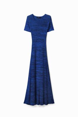 Lange geribde gemêleerde jurk - BLUE - S