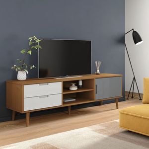 Tv-meubel 158x40x49 cm massief grenenhout bruin