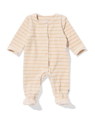 HEMA Newborn jumpsuit velours rib strepen zand (zand)