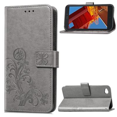 Lucky Clover ingedrukt bloemen patroon lederen draagtas voor Xiaomi Redmi gaan met houder & kaartsleuven & portemonnee & hand strap (grijs)