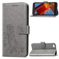 Lucky Clover ingedrukt bloemen patroon lederen draagtas voor Xiaomi Redmi gaan met houder & kaartsleuven & portemonnee & hand strap (grijs)