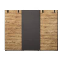 Leen Bakker - Schuifdeurkast Dex XL - Eikenkleur/grafiet - 210x270x65 Cm - Spaanplaat - Bruin#Grijs#Zwart
