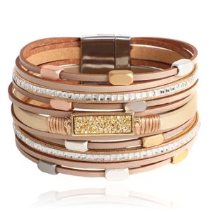 Multilayer Armband echt Leer - Khaki