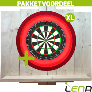 Lena Professional Dartbord + Lena Dartbordverlichting Deluxe XL Rood + Lena Wooden Wall Protector