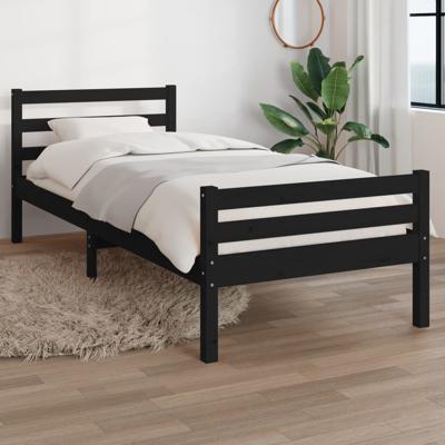 Bedframe massief hout zwart 100x200 cm