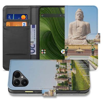 Luxe Bookcase Hoesje voor Fairphone 6 met Boeddha Goud Blauw Design en Bescherming