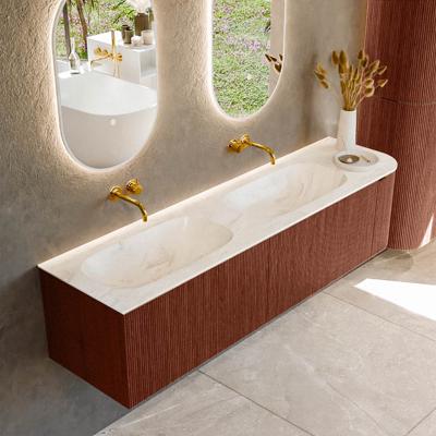 Badmeubel Mondiaz Kurve-Dlux | 175 cm cm | Meubelkleur Ruby | Wastafelkleur Ostra | Solid surface | Dubbel / Links spoelbak | Zonder kraangat(en)