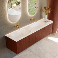 Badmeubel Mondiaz Kurve-Dlux | 175 cm cm | Meubelkleur Ruby | Wastafelkleur Ostra | Solid surface | Dubbel / Links spoelbak | Zonder kraangat(en)