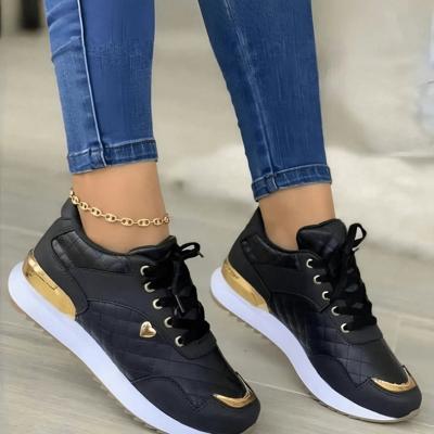 Women's Red PU Leather Sneakers - Heart Detail Casual Flat Shoes Black / CN39