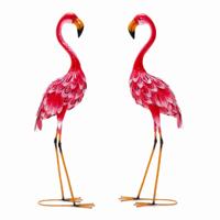 Set van 2 Flamingo Tuinbeelden Tuinfiguur van Metaal Flamingo Decoratie voor Gazon Tuin Tuindecoratie Roze