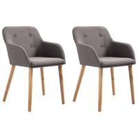 vidaXL Eetkamerstoelen 2 st stof en massief eikenhout taupe - thumbnail