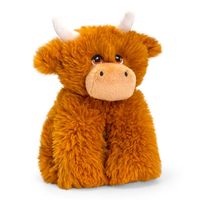 Keel Toys pluche Schotse hooglander koe met hoorns knuffeldier - bruin - zittend - 20 cm   -