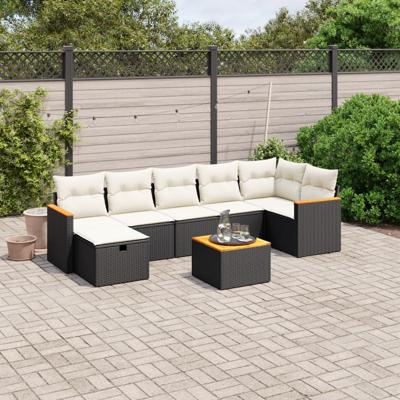 8-delige Loungeset met kussens poly rattan zwart