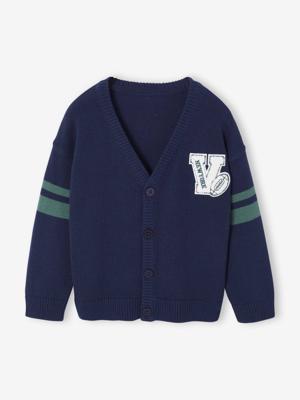 Vest met V-hals en lange mouwen voor jongens marineblauw