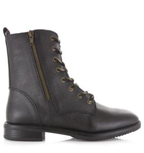 Shoecolate Shoecolate - Leren veterboot met rits Zwart Leer Veterboots Dames