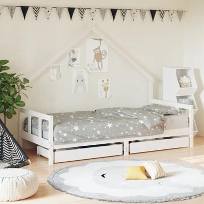 Kinderbedframe met lades 90x190 cm massief grenenhout wit