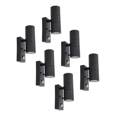 Set van 6 Blenda Wandlamp Zwart - 4000K neutraal wit - 10 Watt 800 lumen - Bewegingssensor en Schemerschakelaar - IP44 Waterdicht - Up & Downlight voor buiten