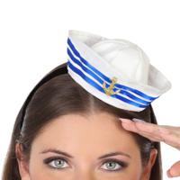 Verkleed diadeem mini hoedje - 2x - blauw/wit - meisjes/dames - Matroos/sailor thema