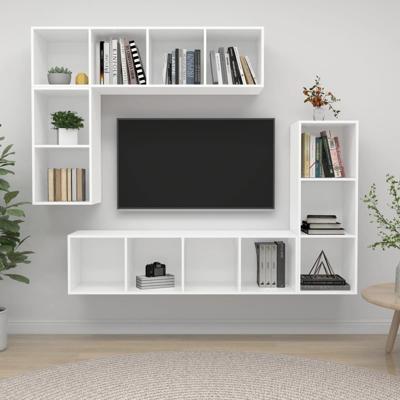 4-delige Tv-meubelset bewerkt hout wit