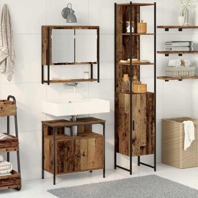 Badkamer Wastafelmeubel met Ingebouwde Wasbak in Oud Hout