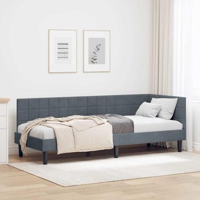 Hoekbedframe met hoofdeinde Donkergrijs 80 x 200 cm Fluweel