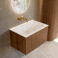 Badmeubel Mondiaz Kurve-Dlux | 70 cm | Meubelkleur Walnut | Wastafelkleur Frappe | Solid surface | Midden spoelbak | Zonder kraangat(en) Badmeubel Mondiaz Kurve-Dlux | 70 cm | Meubelkleur Walnut | Wastafelkleur Frappe | Solid surface | Midden spoelbak | Zonder kraangat(en)