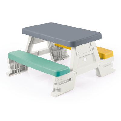 Dolu 2618 picknicktafel voor 4 kinderen binnen/buiten grijs/geel/blauw/wit