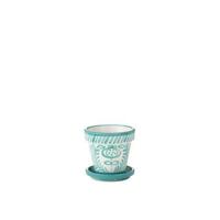 J-Line Flowerpot+Plate Granada Handmade+Painted Ceramic Aqua Small