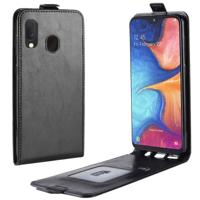 R64 textuur verticale Flip lederen case voor Galaxy A20e met kaartsleuven & fotolijstjes (zwart)