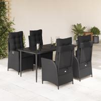 5-delige Tuinset met kussens poly rattan zwart
