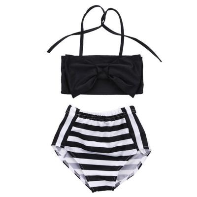 Schattige Baby Girl Bikini gestreept driehoek Bow badpak trotse prinses Beachwear Size:80(Black)