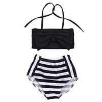 Schattige Baby Girl Bikini gestreept driehoek Bow badpak trotse prinses Beachwear Size:80(Black)