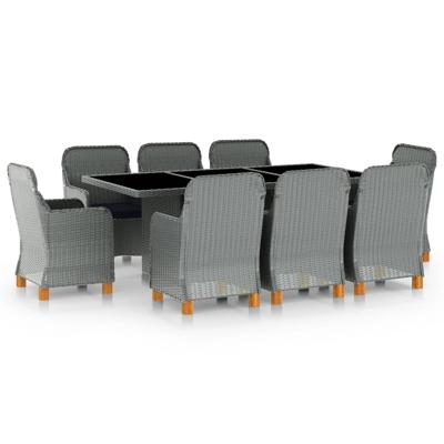 9-delige Tuinset met kussens poly rattan lichtgrijs