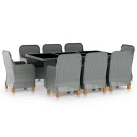 9-delige Tuinset met kussens poly rattan lichtgrijs