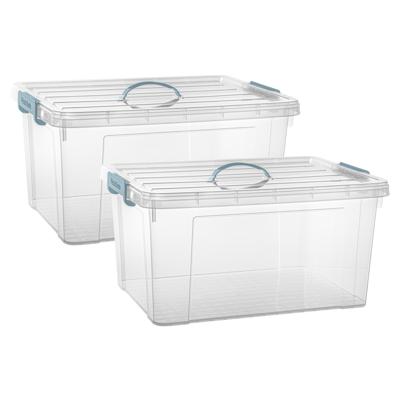 Opslagbox AZUL serie - 2x - met deksel - transparant - 54 liter - 60 x 45 x 30 cm - kunststof