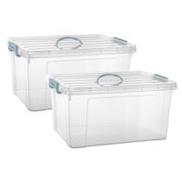 Opslagbox AZUL serie - 2x - met deksel - transparant - 54 liter - 60 x 45 x 30 cm - kunststof