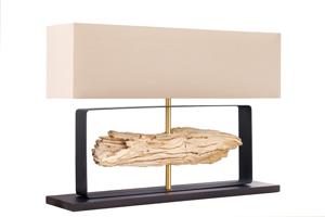 Tafellamp ROUSILIQUE 60cm Lampenkap beige teak hout naturel - 44689