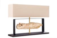 Tafellamp ROUSILIQUE 60cm Lampenkap beige teak hout naturel - 44689