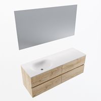 MONDIAZ VICA 140cm badmeubel onderkast Washed Oak 4 lades. Wastafel Moon links 1 kraangat, kleur Talc met spiegel LED. - thumbnail