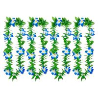 Hawaii krans/slinger - 4x - Tropische kleuren mix groen/blauw - Bloemen hals slingers