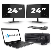 HP ProBook 440 G5 - Intel Core i3-8e Generatie - 14 inch - 8GB RAM - 240GB SSD - Windows 11 + 2x 24 inch Monitor