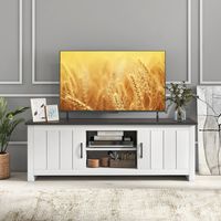 Meubel voor TV tot 65" Houten TV-Consoletafel 2 Kastjes Open Schappen 2 Kabelgaten voor Woonkamer Wit + Donkerbruin